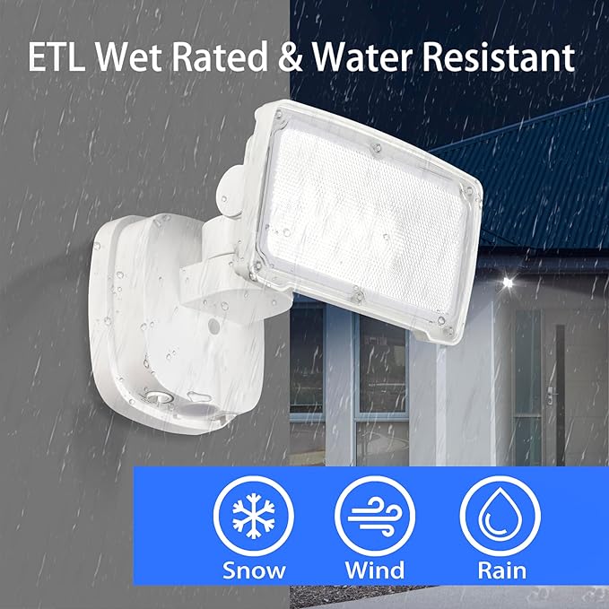 26W Flood Lights Outdoor, CCT Integrated LED Security Light Fixture, 1 Head Exterior LED Outdoor Light with Dusk to Dawn Control, ETL Water Resistant for Garage, Yard, Porch (White)