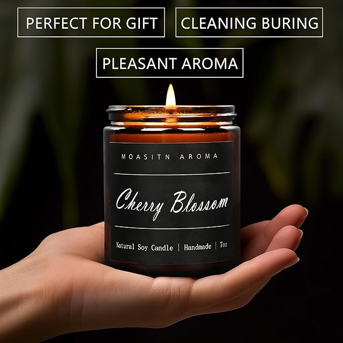 MOASITN Cherry Blossom Heavenly Scented Candles for Home| Natural Soy Aromatherapy Candle| Handmade Long Lasting Jar Candel| Women,Men Gift for Birthday,Housewarming,Thank You| 7oz