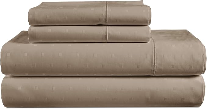LANE LINEN 100% Egyptian Cotton Queen Sheet Set, Soft & Comfy Thick Fully Elasticized Mercerized Cotton Sheets Queen Size Set, No Pill Fade Resistant Elegant Jaquard Swiss Dot Queen Sheets- Taupe