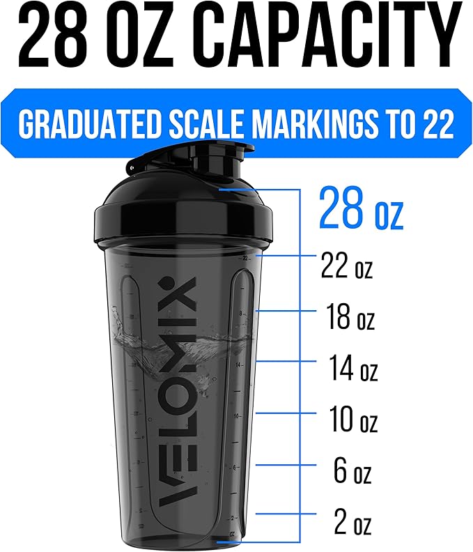 VELOMIX -6 PACK- 28 OZ Protein Shaker Bottles for Protein Mixes, Shaker Cups for Protein Shakes, Large Shaker Bottle Pack, Shaker Cup, Shakers for protein Shakes (Core Series)