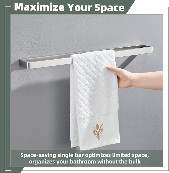 APLusee Square Towel Bar Brushed Nickel, 22.8" 304 Stainless Steel Towel Rack for Bathroom Kitchen Wall Mounted, Rustproof & Heavy Duty Towel Holder