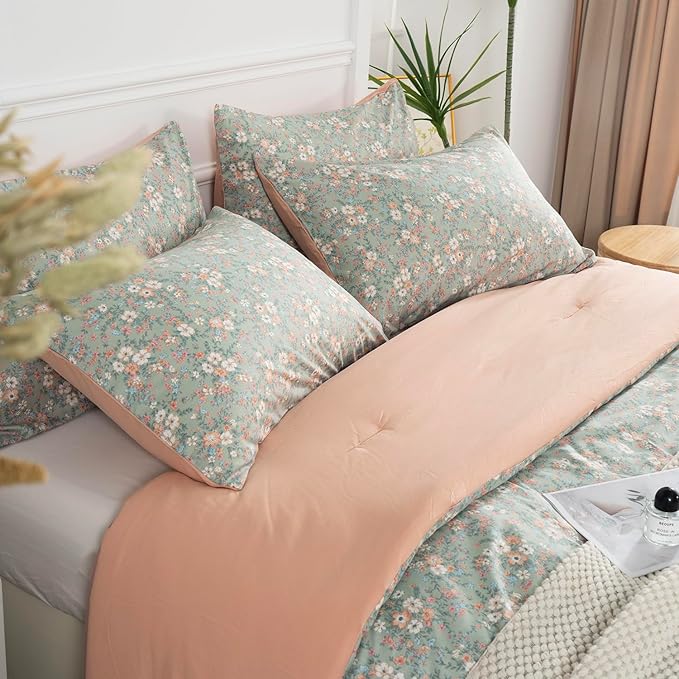 Floral Comforter Set King 3 Pieces Soft Chic Garden Style Vintage Print Lightweight Botanical Flower Comforter Set for All Seasons 1 Comforter and 2 Pillowcases (Floral, King)