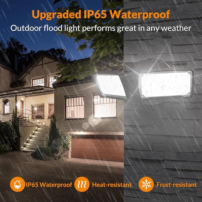 LEPOWER 3000LM Flood Light Outdoor, Switch Controlled LED Security Light, 28W Exterior Lights with 2 Adjustable Heads, IP65 Waterproof, 5500K Wall Mount Exterior LED Flood Light for Garage, Yard Black