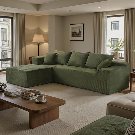 Green Sectional Couches for Living Room, Boneless Couch with L-Shape Chaise, Modular Sofa in Box with Deep Seat, No Assembly Required