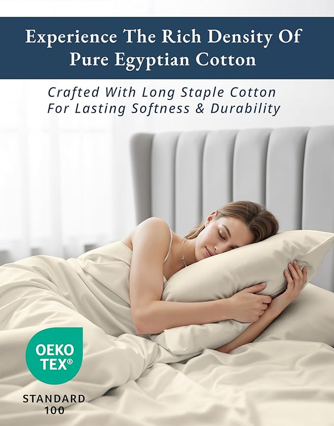 LANE LINEN 100% Egyptian Cotton Bed Sheets Twin XL, Long Staple Soft & Comfy Sateen Weave No Pill Fade Resistant Machine wash Extra Long Twin Sheets for Hospital Bed - Ivory