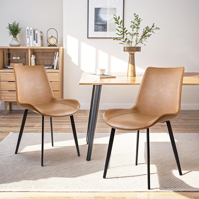 Dining Chairs, Modern PU Leather Dining Room Chair with Sturdy Metal Legs, Upholstered Seat Dinner Chairs Accent Side Chairs for Indoor Kitchen Living Room (Brown, Set of 4)