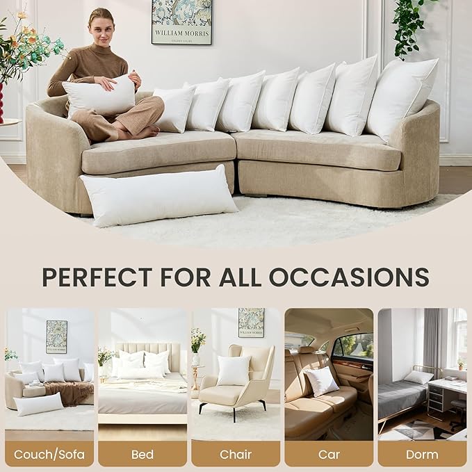 BHZ Throw Pillows 12x20 Euro Pillow Inserts Set of 2, Down Feather Alternative Pillow Inserts, Decorative Soft Large Square White Throw Pillows Insert for Couch Bed Dorm Sofa with Cotton Cover