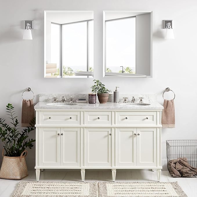Bathroom Medicine Cabinet with 16"x26" Frameless Mirror, Rectangular Beveled Frameless Mirror Cabinet,Wall Mounted Cabinet for Bathroom Toilet Kitchen,Recess or Surface Mount Installation