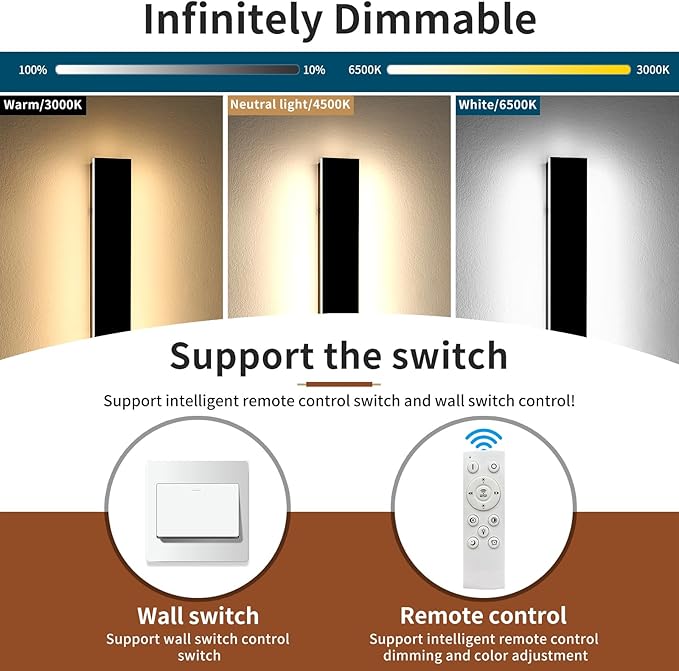 2 Pack Long Outdoor Wall Sconce, 47.2inch Modern Exterior Light Fixture, IP65 Waterproof, 3000K-6000K Dimmable, Strip Wall Mount Lighting for Patio, Garden, Garage with Remote Control