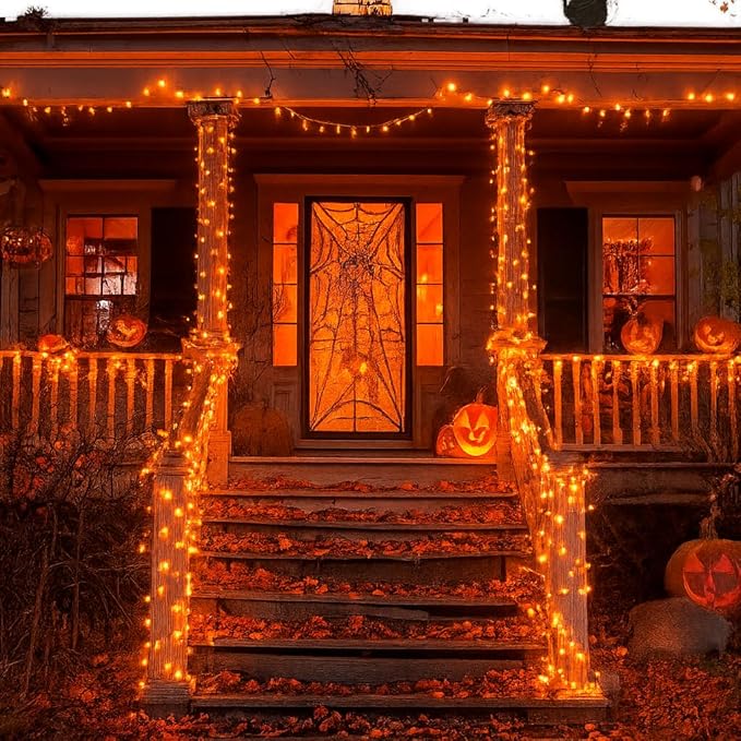 Kwaiffeo Halloween Lights, 100FT 300LED Orange String Light Outdoor Indoor, 8 Modes Connectable Orange Lights for Christmas Halloween Decorations Outside, Fairy Light for Party Yard Tree Fall Decor