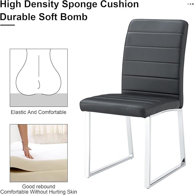 Modern Dining Chairs Set of 4, White Faux Leather Kitchen Chairs, Upholstered Armless Dining Room Chair with Gold Mental Legs Heavy Duty, Comfortable (Black Chairs, Set of 6)