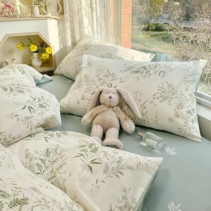 Vintage Floral Duvet Cover Queen Soft 100% Cotton Floral Cottagecore Bedding Set for Girls Women 3 Pieces Flower Plants Botanical Comforter Cover with Zipper Closure Reversible Famhouse Bedding Set