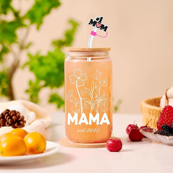 Mama Gifts For New Mom, 1st Mothers Day Pregnant Coffee Cup, Mama Est 2025, New Pregnancy Gifts For Expecting Mommy, Boy Girl Mom Gift Basket - Including Straw Cap, Cozy Socks