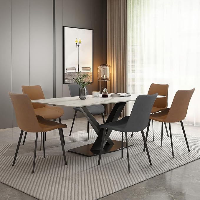 Dining Chairs, Modern PU Leather Dining Room Chair with Sturdy Metal Legs, Upholstered Seat Dinner Chairs Accent Side Chairs for Indoor Kitchen Living Room (Brown, Set of 2)