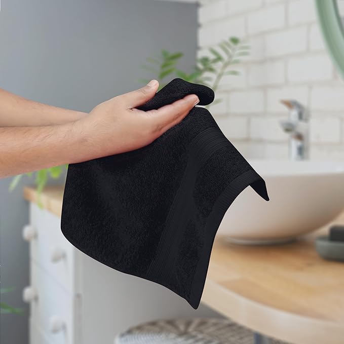 BOUTIQUO Ultra Soft Cotton 6 -Piece Hand Towel Set 16x24 Inch, Ideal for use in Bathroom, Kitchen, Gym, Spa & General Cleaning, Compact & Lightweight Multi Purpose Hand Towels - Black