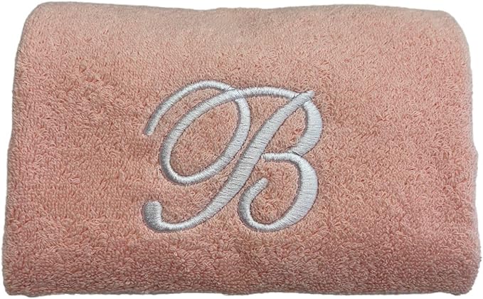 Pink Monogrammed Hand Towels for Bathroom - Luxury Hotel Quality Personalized Initial Embroidered Towel for Powder Room, Spa - GOTS Organic Certified - Set of 2 White Letter T