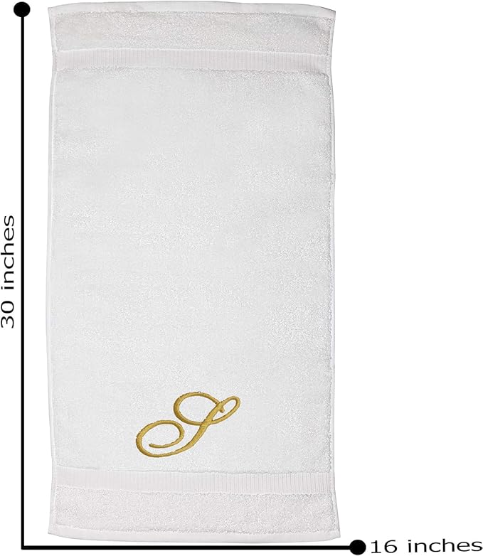 White Monogrammed Hand Towels for Bathroom - Luxury Hotel Quality Personalized Initial Embroidered Towel for Powder Room, Spa - GOTS Organic Certified - Pack of 2 Gold, Letter S