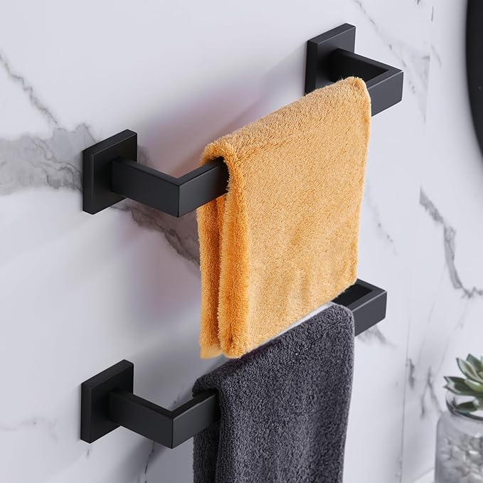 LANC 12-Inche Towel Bars for Bathroom Total Mounted Matte Black Bath Towel Ring Stainless Steel Total-14” Towel Rails for Kitchen Hand Towel Holder Racks Hanger Towel Rods, A8804MB-3P1