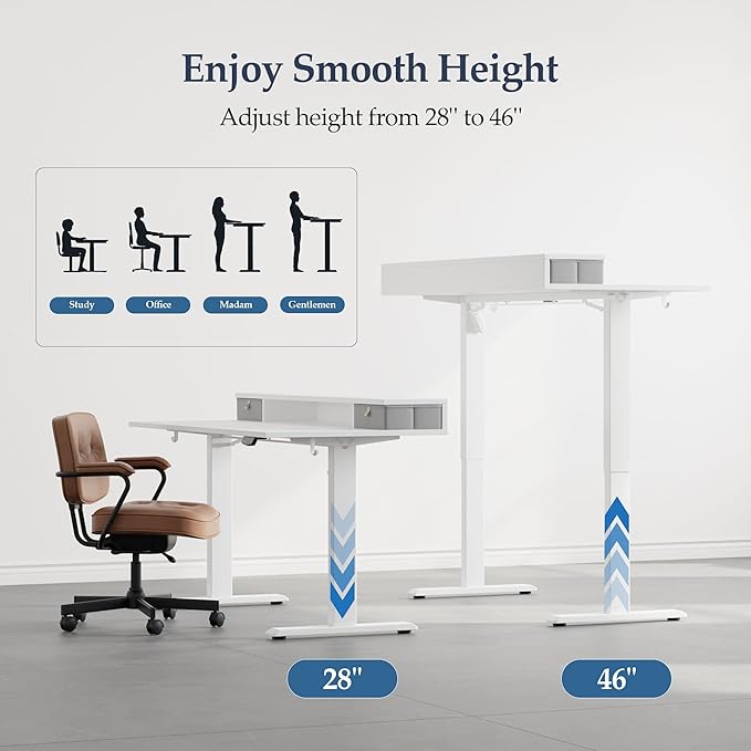 Klicelor 48 Inch Electric Standing Desk with Drawers, Adjustable Height Small Sit Stand Desk for Home Office, Compact Computer Workstation with Storage– White