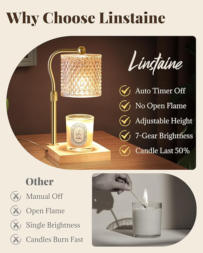 Candle Warmer Lamp with Timer Dimmer Adjustable Height, Birthday Gifts for Women, House Warming New Home Decor Gifts for Mom, Electric Wax Warmer for Jar Candles, Amber