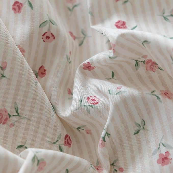 EAVD Garden Style Small Pink Floral Comforter Set Full Soft Fluffy Microfiber Chic Cute Pink Floral Bedding Set with 2 Pillowcases Fresh Cottagecore Botanical Comforter Set for All-Season