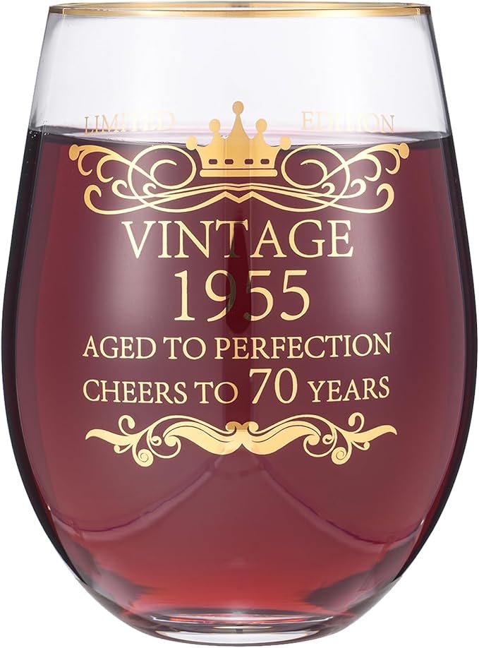1955 70th Birthday Gifts for Women Men 15oz Wine Tumbler Red Wine Glass Cup 70 Years Old Birthday Present 70th Anniversary Present