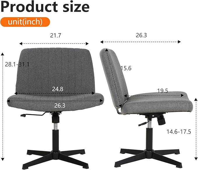FDW Criss Cross Chair Armless Cross Legged Office Desk Chair Adjustable Swivel Ergonomic No Wheels U Shaped Backrest with Wide Seat Native Sponge Computer Task Vanity Chair for Home Office