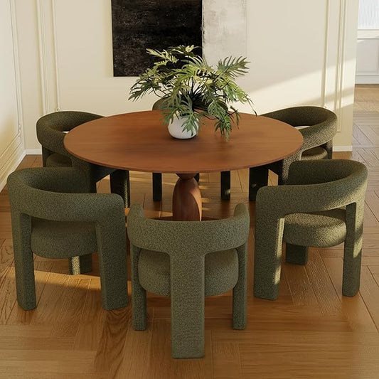 Modern Sherpa Dining Chairs Set of 6, Upholstered Barrel Chairs with Arms Comfy Accent Side Chairs for Living Room/Dining Room/Reception, Green
