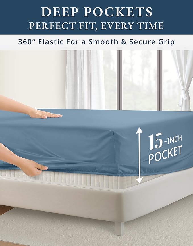 LANE LINEN 100% Egyptian Cotton Queen Sheet Set, Soft & Comfy Thick Fully Elasticized Mercerized Cotton Sheets Queen Size Set, No Pill Fade Resistant - Mountian Spring