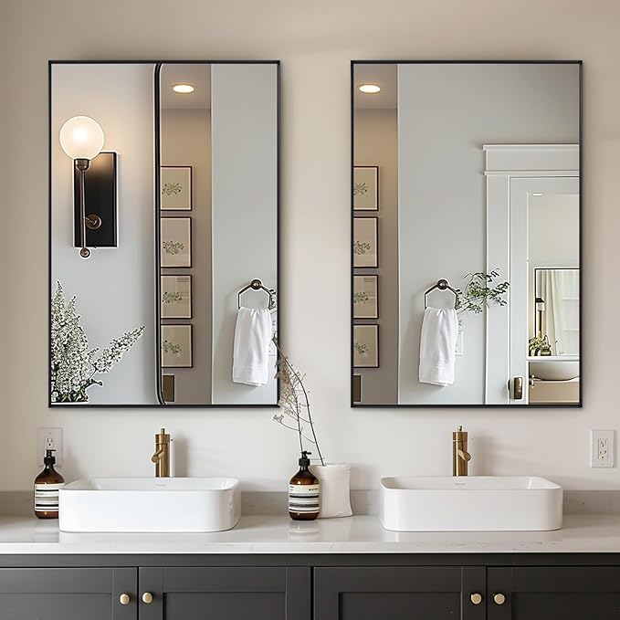 Wall Mirror 30" x 40" for Bathroom Modern Black Deep Frame Mirror for Wall Decorative Horizontal or Vertical Wall Mounted Mirror for Bedroom Living Room Entryway Wall Decor