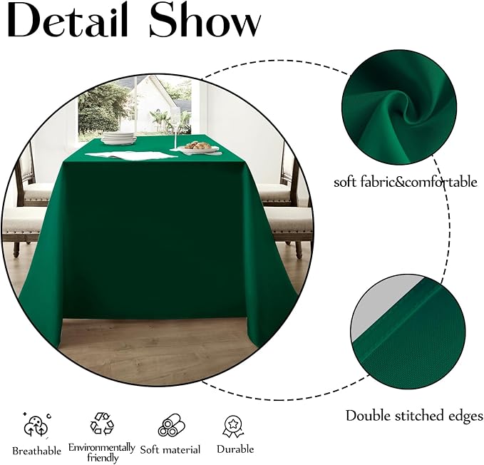 Rectangle Tablecloths 60x120 Inch 2 Pack Dark Green Tablecloth for 6ft Washable Decorative Linen Polyester Table Cloths for 8ft Dining Table Banquets Buffet Parties and Wedding