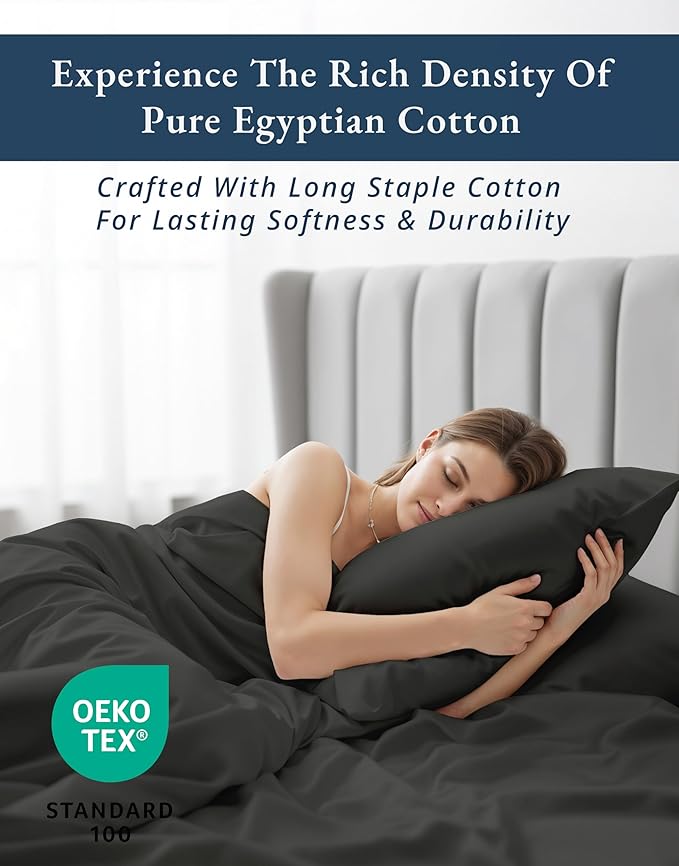 LANE LINEN 100% Egyptian Cotton Split King Bed Sheets for Adjustable Beds, Fully Elasticized Reinforced Seams Extra Deep Pocket Split King Sheet, No Pill Fade Resistant Sheets - Black