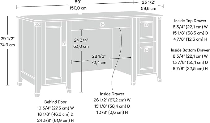 Sauder Carson Forge Rustic Vintage Computer Desk with Drawers Storage, in Washington Cherry finish
