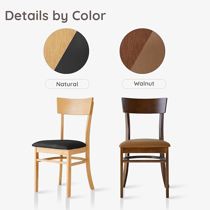 Livinia Mint Dining Chair Set of 2, Solid Malaysian Oak PU Leather Upholstered Cushion Seat, Straight Back Side Chairs (Walnut)
