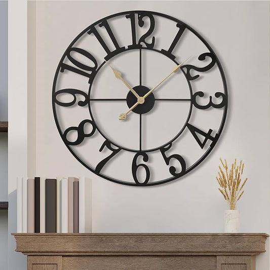 1st owned Wall Clock 32 Inch Round Large Indoor Wall Clocks Battery Operated Silent Non Ticking, Farmhouse Vintage Decorative Analog Metal Clock for Living Room, Kitchen, Bedroom Decor