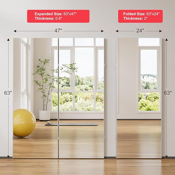brisafe 360-Degree Folding Full-Length Mirror - 79" x 47"Oversized Anti-Shatter Nano Film Mirror, Space-Saving Foldable Design for Home Gym/Yoga Studio, 60% Commercial Insurance Discount, White