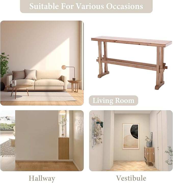 Kmax Narrow Entryway Table, 59 inchs Wood Farmhouse Console Table Boho Hallway Table Rustic Couch Table Behind Sofa for Outdoor Entrance Living Room Bedroom- Natural Color