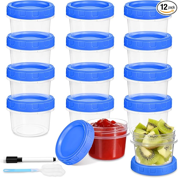 12 Pcs 2 oz Salad Dressing Container To Go Small Sauce Containers with Lids, Reusable Condiment Cups for Lunch Box, Airtight Freezer Storage Containers, Microwave & Dishwasher Safe