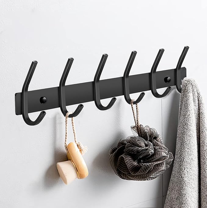FANYITY 2 Pack Black Coat Rack Wall Mount, Entryway Coat Hanger Wall Mounted with 6 Double Dual Hooks for Purse Jacket Hat