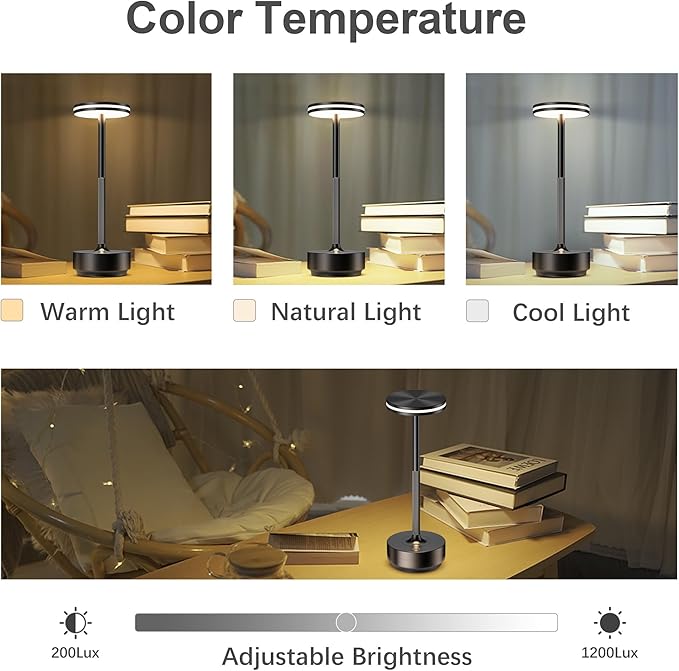 Hapfish 2 Pack Cordless Table Lamps Rechargeable, 5000mAh Battery Powered Lamp, 3 Color Modes, Dimmable, LED Table Lamps for Living Room,Outdoor, Dinner,Patio,Restaurant – Black