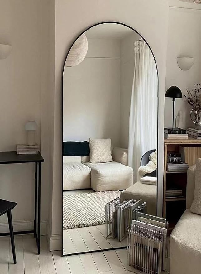 Full Length Mirror, Arched Floor Mirror with Stand, 28"x71" Oversized Floor Mirror, Wall Mirror Full Length Freestanding, Wall Mounted Mirror for Bedrooom Living Room, Black