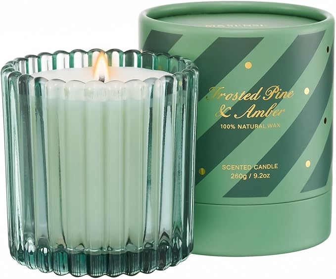 M&SENSE Frosted Pine Amber Scented Candles, 9.2 Oz 60 Hours Burning Time Soy Candle, Christmas Fall Gifts for Home Decor, Up to, Natural Soy Wax Relaxing Aromatherapy Candle