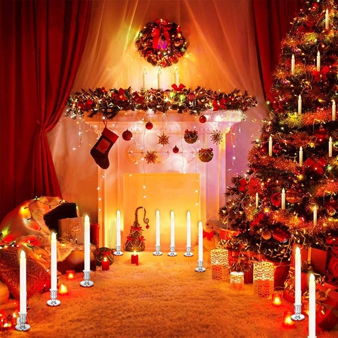 YAUNGEL Window Candles, 12 Pack LED Battery Operated Christmas Candles for Windows with Remote Electric Candle Lights with Removable Candle Holders Suction Cups for Christmas Decorations, Silver