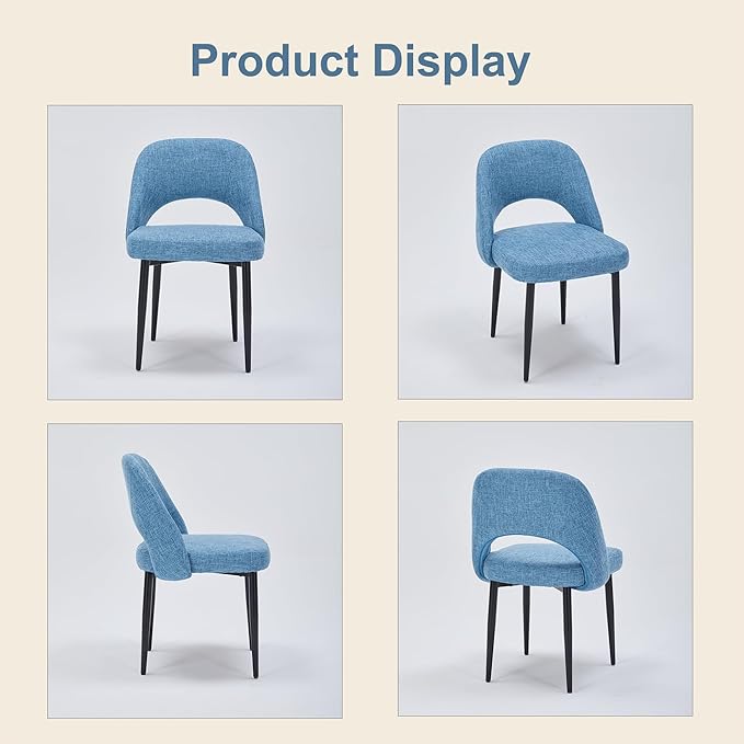 Modern Dining Chairs, Fabric Upholstered Accent Kitchen Chairs with Comfy Padded Seat & Sturdy Metal Legs, Side Farmhouse Chairs for Dining Room, Living Room, Restaurant (Blue, Set of 6)