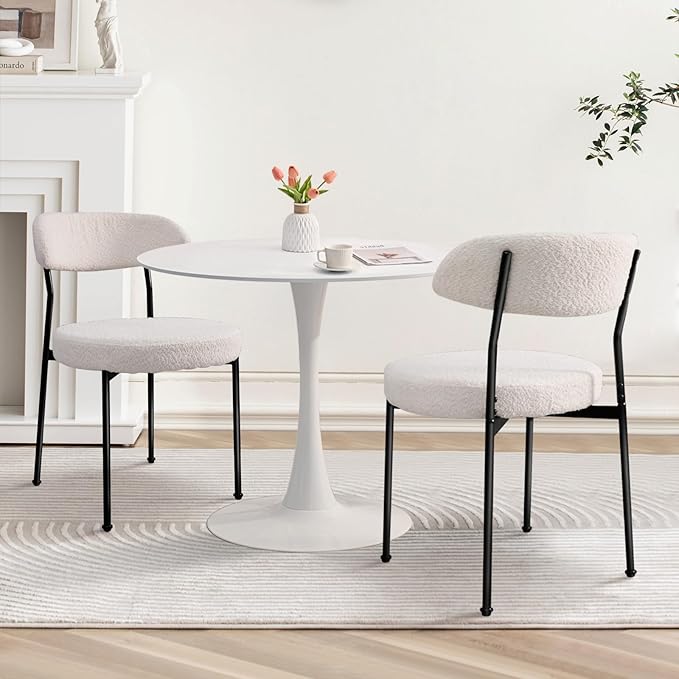 SoarFlash Kitchen Table and Chairs for 2, 31.5" Dining Table Set for 2 with Boucle Upholstered Chairs, 3 Piece Round Kitchen Table Set, Dining Room Table Set for Small Space, Apartment, Beige/White