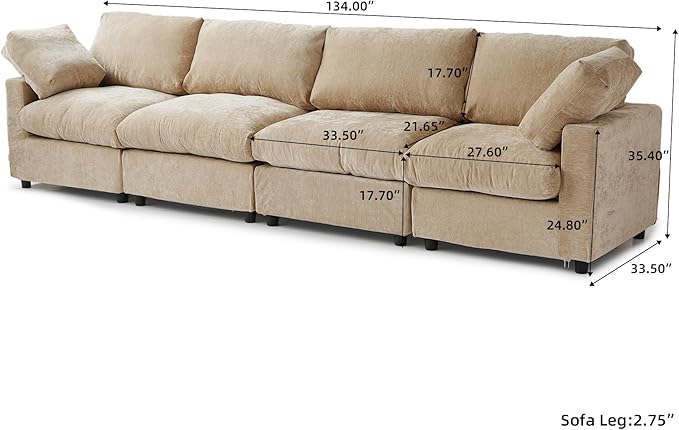 JACH 134" Sectional Couches for Living Room, 4-Seater Convertible Modular Sofa, Cloud Sectional Couch, Sofa Covers Washable, Minimalist Modern Couch for Living Room, Apartment, Khaki