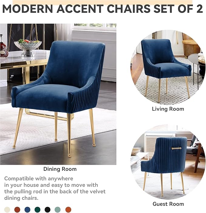 Dining Chairs, Accent Chairs Set of 6, Modern Upholstered Kitchen Dining Chairs with Gold Legs, Fabric Tufted Velvet Living Room Chairs for Reception Room Bedroom Kitchen(Navy Blue)