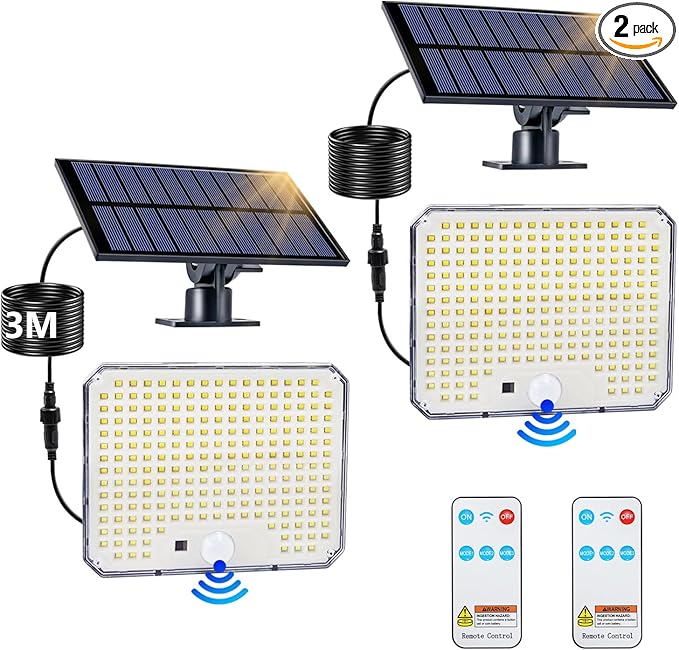 Solar Flood Lights Outdoor, 226 LEDs Flood Lights Motion Sensor, Dusk to Dawn Solar Outdoor Lighting with 3 Modes, Remote Control Outside Security Porch Lights for Garage Patio Yard (2 Pack)