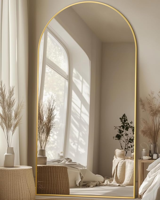 Full Length Mirror, 82"x44" Oversized Floor Mirror with Stand, Hanging or Leaning Full Body Mirrors Mirror for Bedroom, Living Room, Cloakroom, Arch, Gold