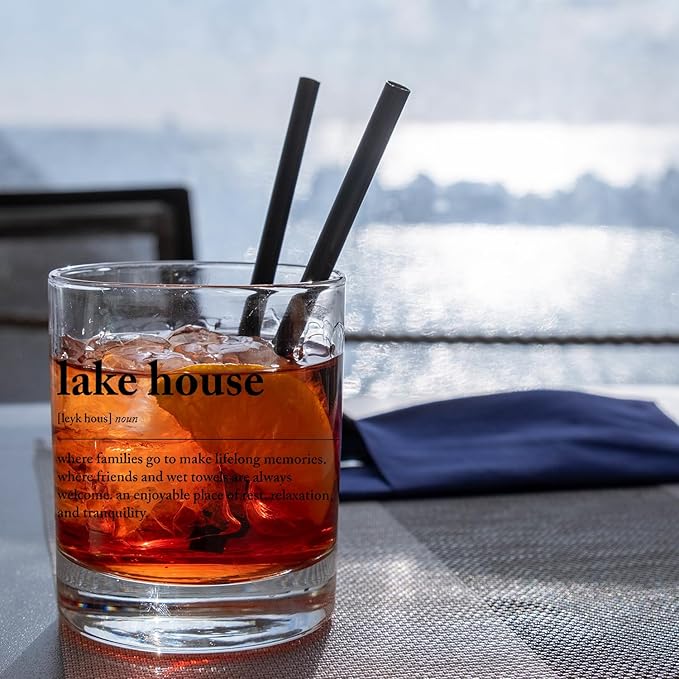 Lake House Gifts Old Fashioned Whiskey Glasses, Lake Lovers Gifts, Lakehouse Definition 10 oz Rocks Barware Cup for Cocktail Drinks Scotch Bourbon Liquor